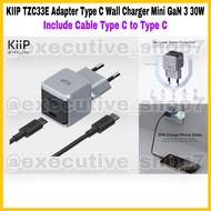 KIIP TZC33E Adapter Type C Wall Charger Mini GaN 3 30W Includes Cable Type C to Type C