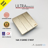 reTouch Ultra Rimless 3 Gang 2 Way 16A Wall Frameless Switch SIRIM Approved [GOLD]