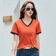 Phụ Nữ Tay Ngắn Áo Phông Cổ Chữ V trơn đơn giản màu áo rộng 95% cotton