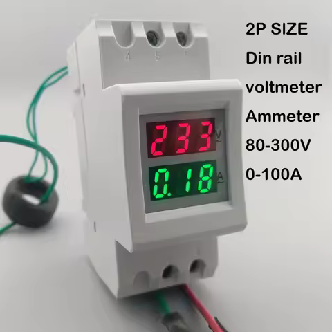 2P 36mm Din rail Dual LED display Voltage and current meter voltmeter ammeter range AC 80-300V 200-4