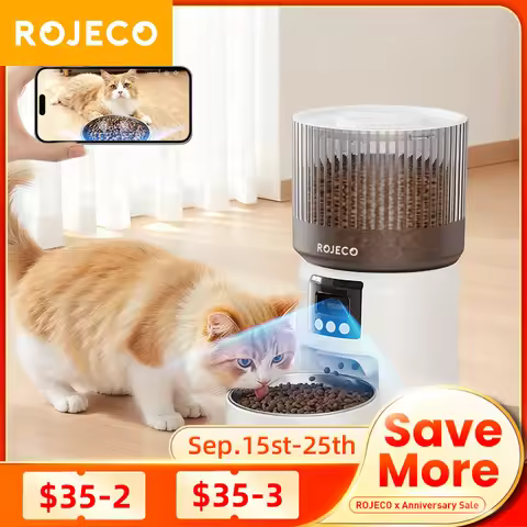 ROJECO Automatic Cat Feeder With 1080P HD Camera Video Smart Cat Food Dispenser WIFI Remote Control 
