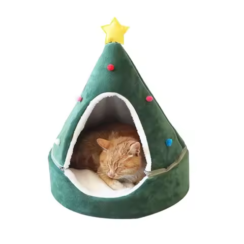 Cat Tent Cave Bed Christmas Tree Cat House Bed Comfortable Triangle Cat Bed Pet Tent House
