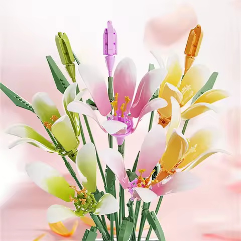 2024 City Creativity Flower Bouquet Lily Potted Plant Model Home Display Building Blocks Bricks Bric