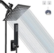 Shower Head, Bellearlly 8'' High Pressure Rainfall Stainless Steel Shower Head / 3 Settings ON/OFF Handheld Shower Combo with Shower Holder and 78'' Hose (Black)