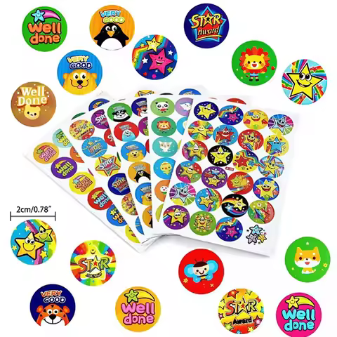 Kids Motivational Stickers Animal Stars Face Reward Teacher Stickers For Children Round Reward Label