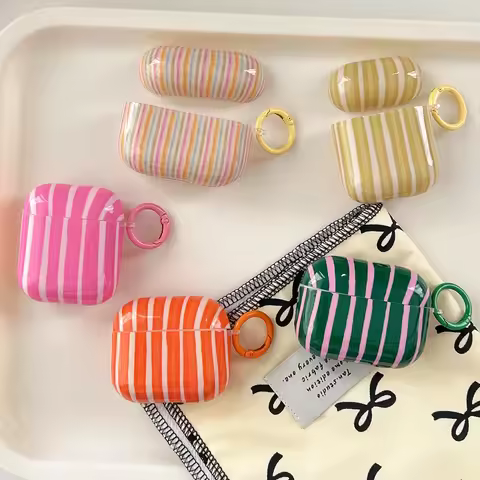 Fashion Color Collision Stripes Glossy Earpods Case for Apple Airpods 3 Pro 2 Wireless Earphone Cove