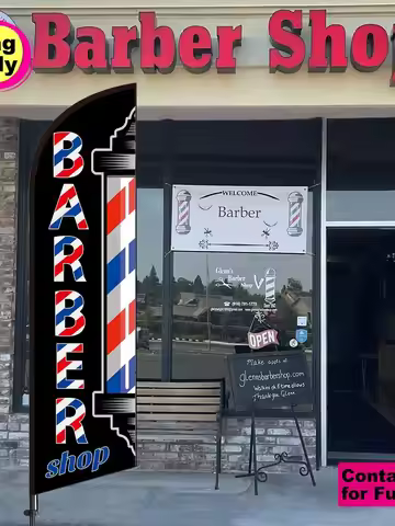Barber Shop Feather Flag 11FT Barbershop Sign Outside Windless Banner Feather Swooper Flag for Shop