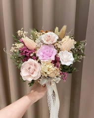 淺粉乾燥鬱金香捧花 永生花捧花 結婚捧花 新娘捧花 登記捧花