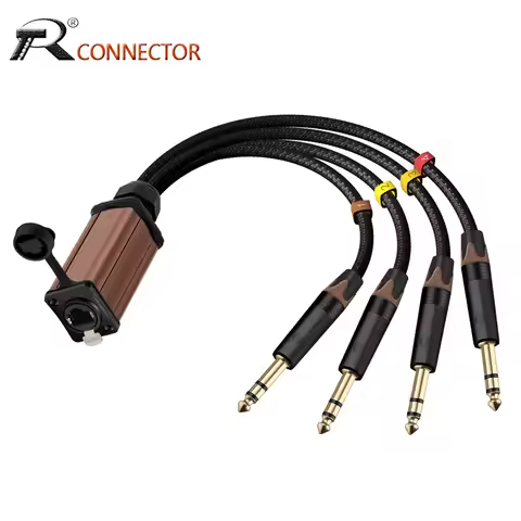 1pc STP RJ45 CAT5/6 to 4 Channel 6.35/6.5mm 1/4 Inch TRS Plug Audio Cable Network Signal Extender Sp