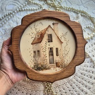 Oak wood painting with border 21cm