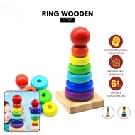 YOYO Mainan Ring Donat Susun Anak Bahan Kayu / Puzzle Tower Donut Wooden Pazel Kids Toys