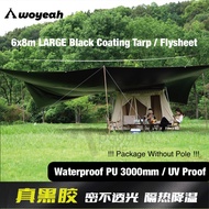 WOYEAH BLACK Coating 6x8 Meter LARGE Camping Tarp Flysheet Shelter Canopy UPF 50+ Big anti-UV WITHOUT POLE