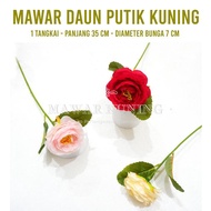 [ 1 Tangkai ] Artifisial Bunga Mawar Daun Putik Kuning