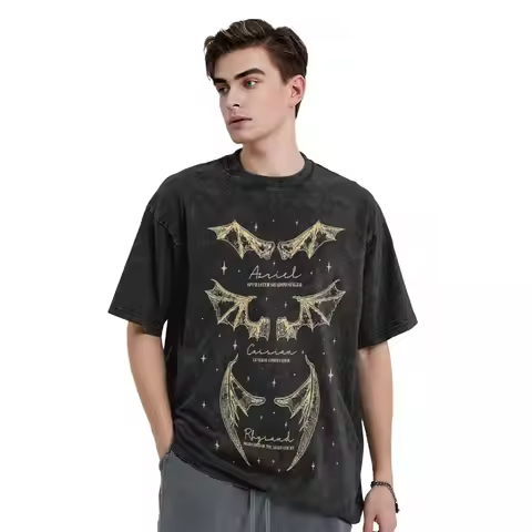 Washed T Shirt Golden The Bat Boys The Night Court Acotar Wings Cotton T-Shirts Rhysand Cassian Azri
