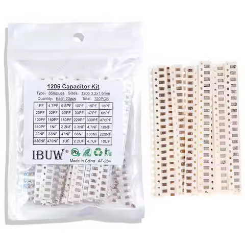 36Values 1pF-10uF Electronic Capacitor set 1206 SMD Ceramic Capacitor assortment kit 22PF 47PF 22NF 