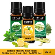 Combo 3 Tinh Dầu Nguyên Chất Nomad: Tinh Dầu Bạc Hà (10ml) + Tinh Dầu Chanh (10ml) + Tinh Dầu Sả Tươ
