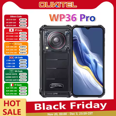 Oukitel WP36 Pro Rugged Smartphone 6.52" HD 60Hz 10600 mAh 6GB+256GB Mobile Phone Android 14 13MP+5M