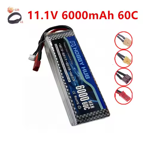 3S Lipo Battery 11.1V 6000mah 60C For RC Toys Car Boats Quadcopter Drone Airplane Helicopter With XT