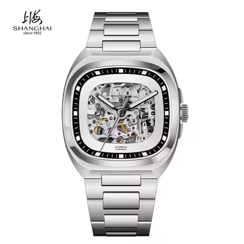 Shanghai Watch 38mm Retro Square Mechanical Wristwatch 8N24 Movement Luminous Automatic Men's Watche