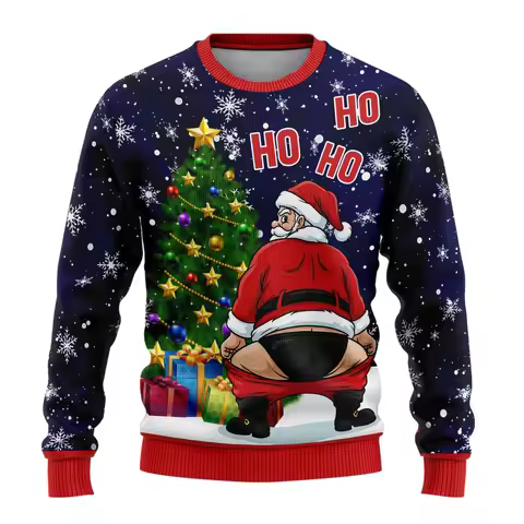 Hilarious Ho Ho Ugly Christmas Sweater Naughty Santa Womens Sweaters Crewneck Sweatshirt Funny Unise