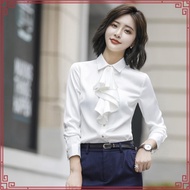 【Real Stock 】women' s long sleeve blouse white slim fit shirt plain office wear tops causal coat
