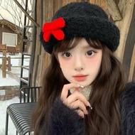 Cute red velvet bucket hat for autumn and winter for women, stylish hat helps slim the face