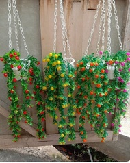 BUNGA PRITI + POT GANTUNG RANTAI (8811)/ bunga hias/ Juntai Artificial Plastik Imitasi Palsu