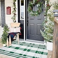 Christmas Plaid Outdoor Rug, 2'4" x 3'7" Green&White Checkered Indoor/Outdoor Area Rug, Layering Rug