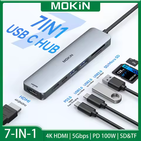 MOKiN USB C HUB to 4K HDMI Hub Adapter Docking Station USB 3.0 5Gbps SD/Micro SD PD 100W for MacBook