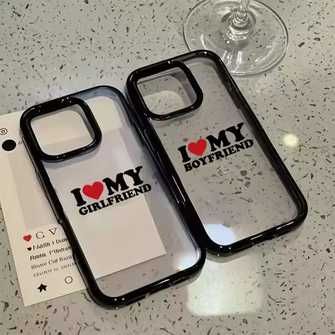 Cute I Love My Boyfriend Girlfriend Couple Phone Case For iPhone 15 13 16 14 17 12Mini 11 Pro Max XS