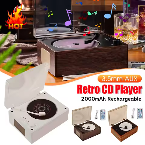 Portable CD Player Rechargeable Remote Control Home Music Player Bluetooth-Compatible 5.0 Support CD