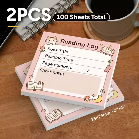 2pcs Reading Log Sticky Notes, Kids Learning Memo Pads, 100 Sheets Total, Removable Self-Adhesive No