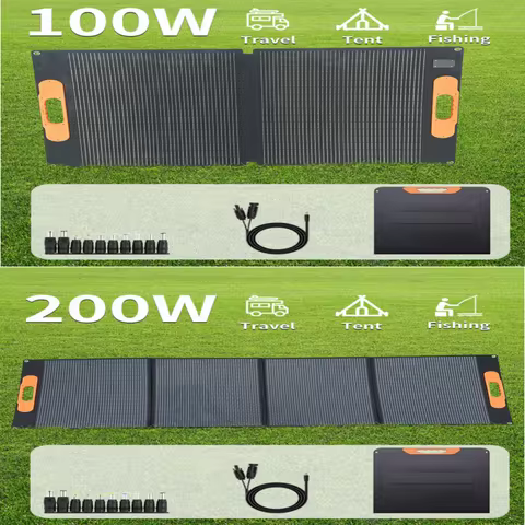 200W Solar Panel, IP68 Waterproof Foldable 100W Portable Solar Panel Power Backup, Solar Charger for