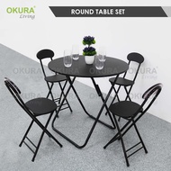 OKURA Set Of Foldable Round Table + Foldable Stool / Portable Dining Room Set / Camping Table / Meja