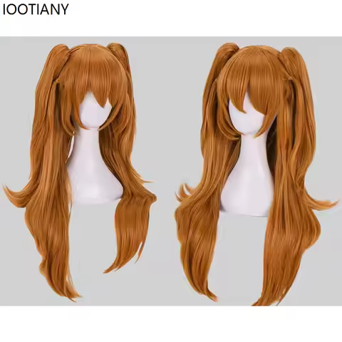 Women Orange Double Ponytail Wig Halloween Asuka Langley Soryu Cosplay Wigs Anime Cartoon Showing Ha