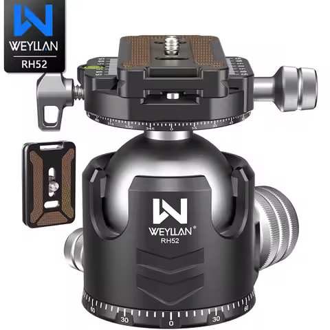 WEYLLAN RH52 Double Panorama Ball Head Full CNC 52mm Big Heavy Duty Tripod Head Max Load 66.1lbs/30k