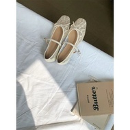 Fairy Tale Mary Jane รองเท้าเดี่ยวโบว์โบว์ลูกไม้ออกแบบตาข่ายนุ่มหนึ่งสาย Fairy สไตล์แบนด้านล่างเกาหล