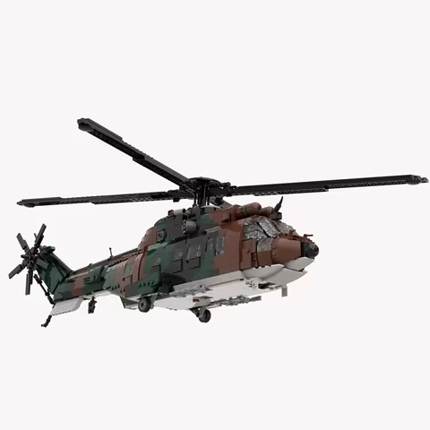 Moc Building Blocks Special Ops Helicopter AS532 Cougar Model Technology Bricks DIY Assembly Airplan