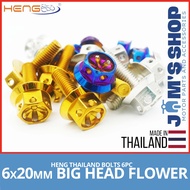 HENG BOLTS | 6PCS BIG HEAD FLOWER 6X20MM | GOLD TITANIUM WHITE GOLD | ORIGINAL THAILAND | FOR YAMAHA SUZUKI HONDA KAWASAKI FOOTBOARD BODY PLATE NUMBER