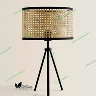 lampu meja kap rotan lampu tripod hias