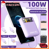 Mobile PowerBank for iPhone 15 14 13 Pro Max Type-C Android 20000mAh Mini Power Bank with 4 Cables PD 22.5W Super Fast Charging Portable Charger LED Display
