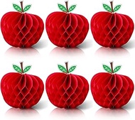 6 Pack 4.3 x 5.7 Inch Apple Honeycomb Decorations, Stand or Hang Tissue Paper Centerpieces, 3D Red F