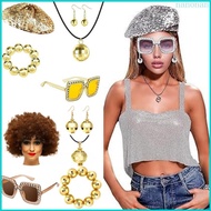 Nan 60s 70s 80s Disco Accessories Women Fancy Dress Costume Disco Set Disco Earrings Sunglasses Sequ