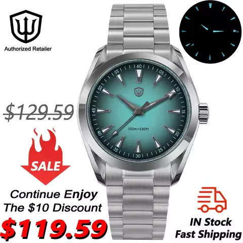 Watchdives WD0006 Watch VH31 Sweep Second Movement Domed Sapphire Crystal BGW9 Luminous 10Bar Waterp