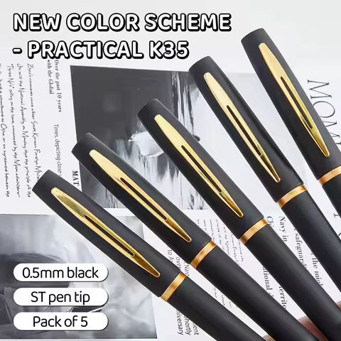 5-pack black and gold gel pens - 0.5mm/0.7mm/1.0mm fine tip, high capacity, ideal for the office