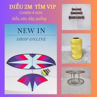 Combo 2m purple vip fishtail kite. 2m kite. 3 D30 flute. 300m x 1.1 string. D15 reel