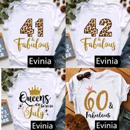 Pink Crown 30th/40th/50th/60th Fabulous Graphic Print T-Shirt Women’s Clothing Number Custom Tshirt 