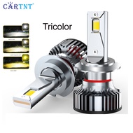 CarTnT 1คู่หลอดไฟ LED TriColor ไฟหน้า H8 H7 Led Canbus Light H1 3000K 6000K 4300K H3 H4 H9 H8 H11 HB3 9005 HB4 9006 3สี45W ไฟหน้ารถหมอก