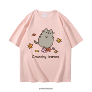 เสื้อยืดแขนสั้นผ้าฝ้ายลายแมว Pusheen น่ารักสำหรับนักเรียน ฤดูร้อน ลำลอง หลวม สำหรับทั้งชายและหญิง เส