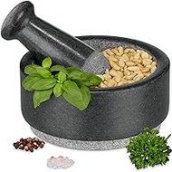 Relaxdays Pestle, Spices, Herbs, Polished Stone Mortar, HxD: 7x16cm, Durable, Non-Slip, Granite, Grey